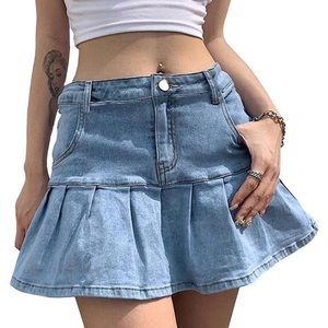 Pleated jean skirt